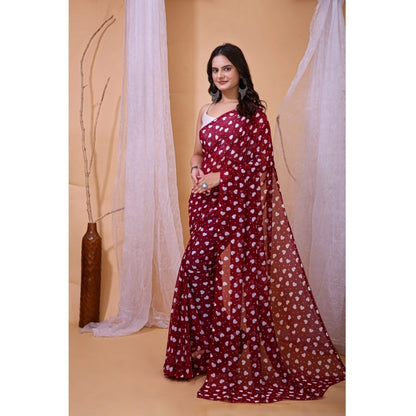 Generic Women's Georgette Printed Saree With Unstitched Blouse 5.5Mtr (Maroon)