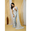 Generic Women's Georgette Printed Saree With Unstitched Blouse 5.5Mtr (White-Grey)