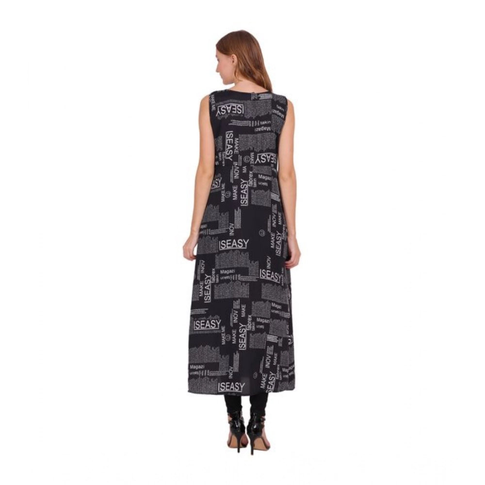 Generic Women's Casual Crepe Sleeveless Slit Dress (Black)
