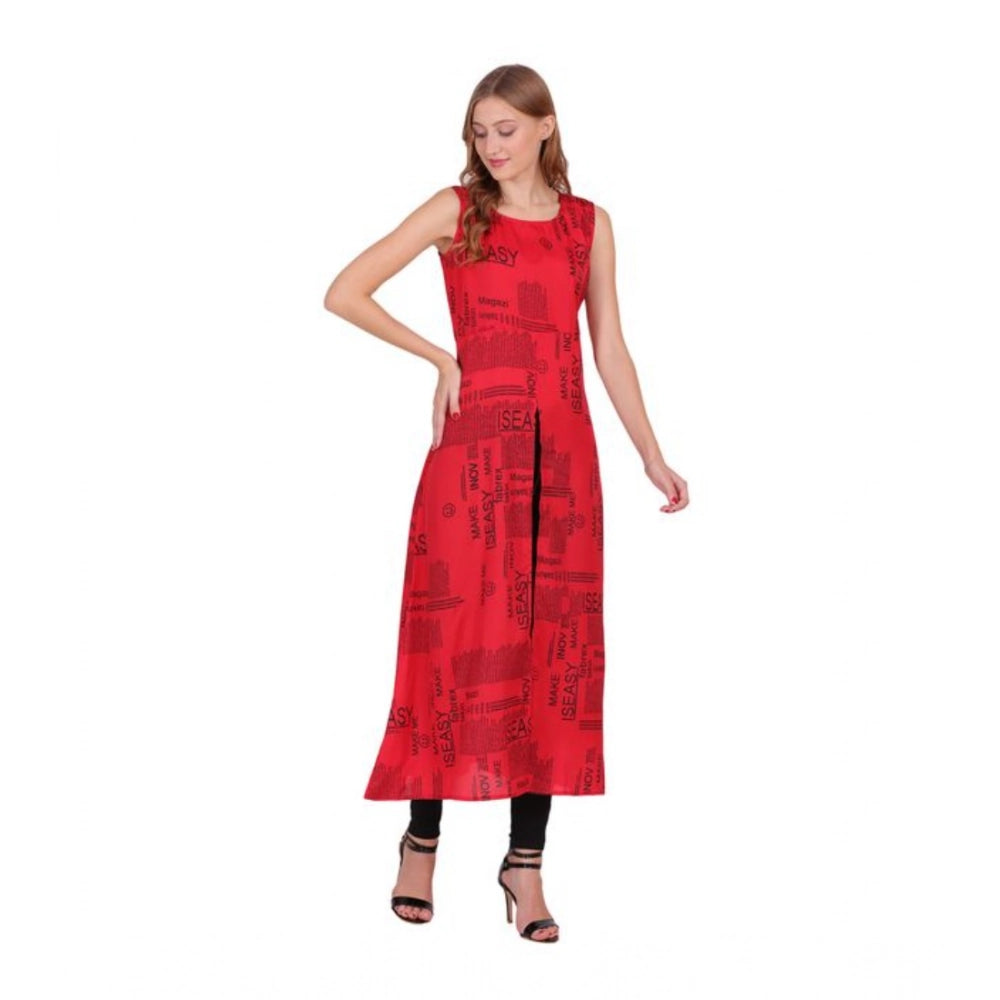 Generic Women's Casual Crepe Sleeveless Slit Dress (Red)