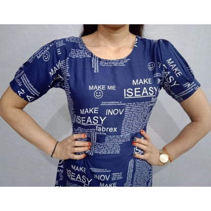Generic Women's Casual Crepe Half Sleeves Dress (Blue)