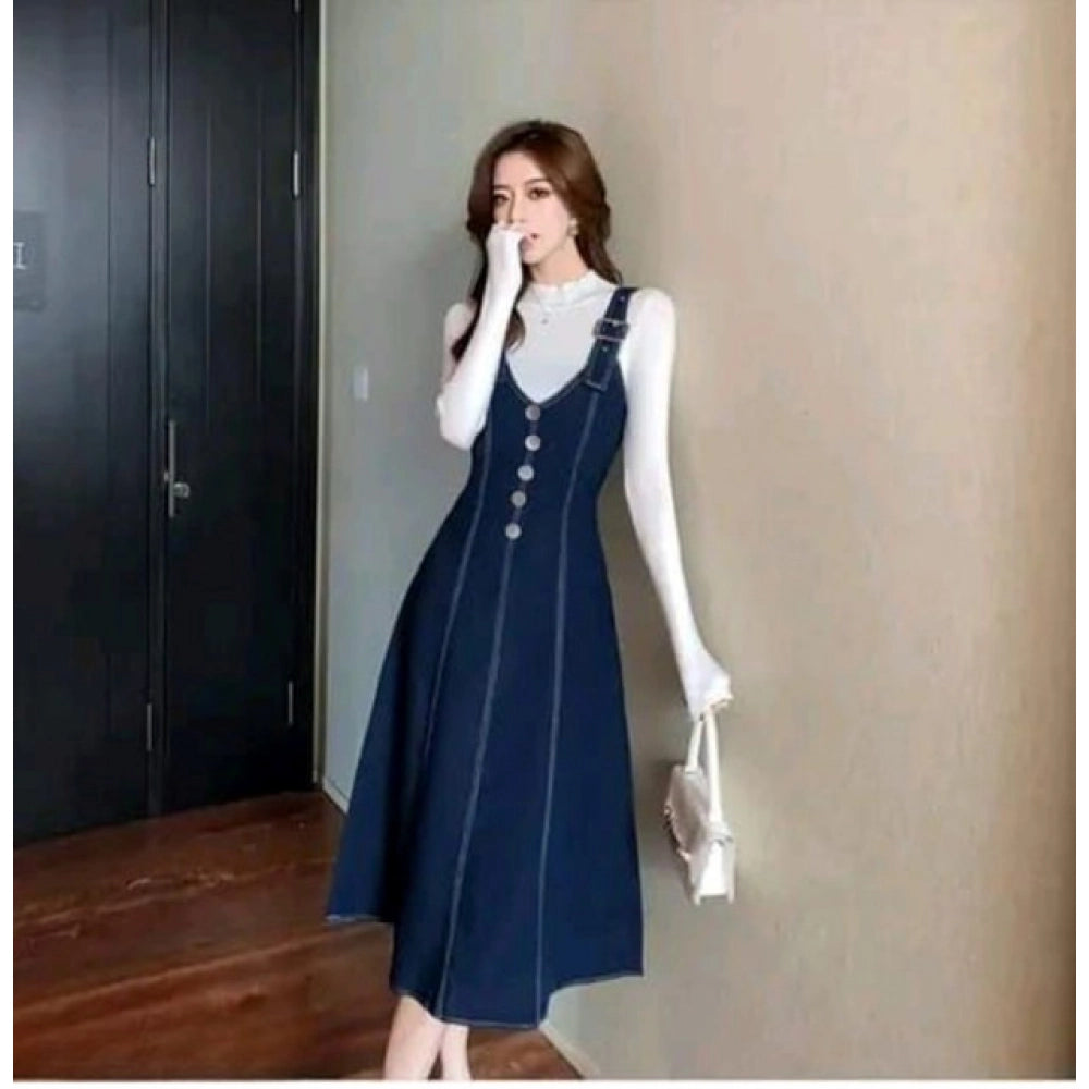 Generic Women's Casual Denim Sleeveless Dress (Blue)