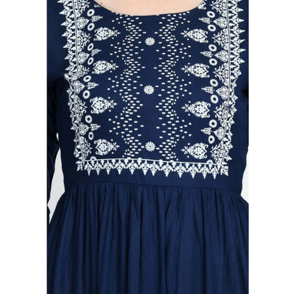 Generic Women's Casual Rayon 3-4th Sleeves Kurti (Blue)