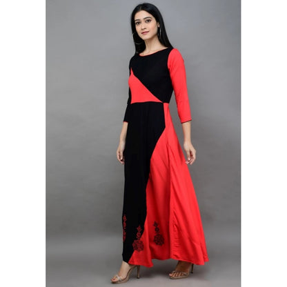 Generic Women's Casual Rayon 3-4th Sleeves Maxi Dress (Pink)
