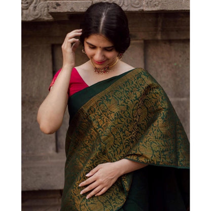 Generic Women's Soft Lichi Silk Printed Saree With Unstitched Blouse 5.5Mtr (Green)