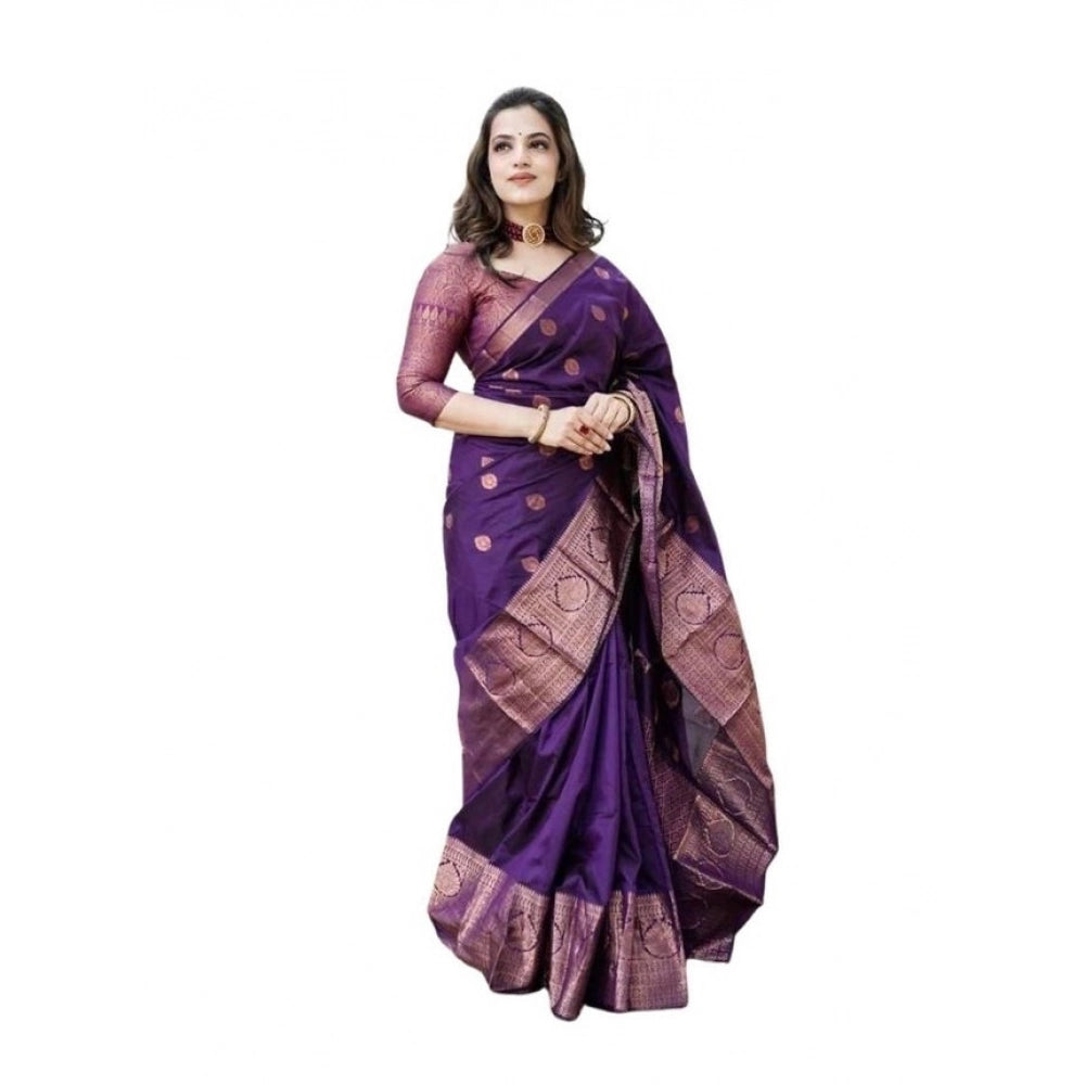 Generic Women's Soft Lichi Silk Printed Saree With Unstitched Blouse 5.5Mtr (Blue)