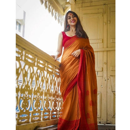 Generic Women's Soft Lilan Printed Saree With Unstitched Blouse 5.5Mtr (Mustard )