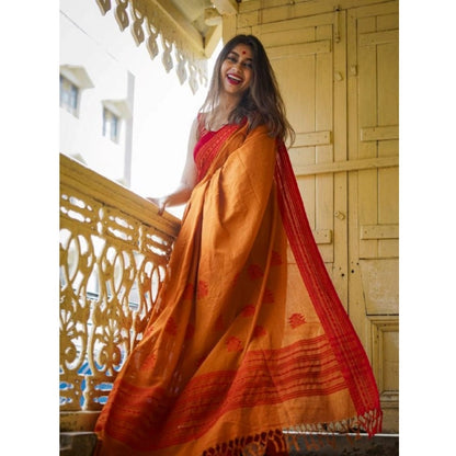 Generic Women's Soft Lilan Printed Saree With Unstitched Blouse 5.5Mtr (Mustard )