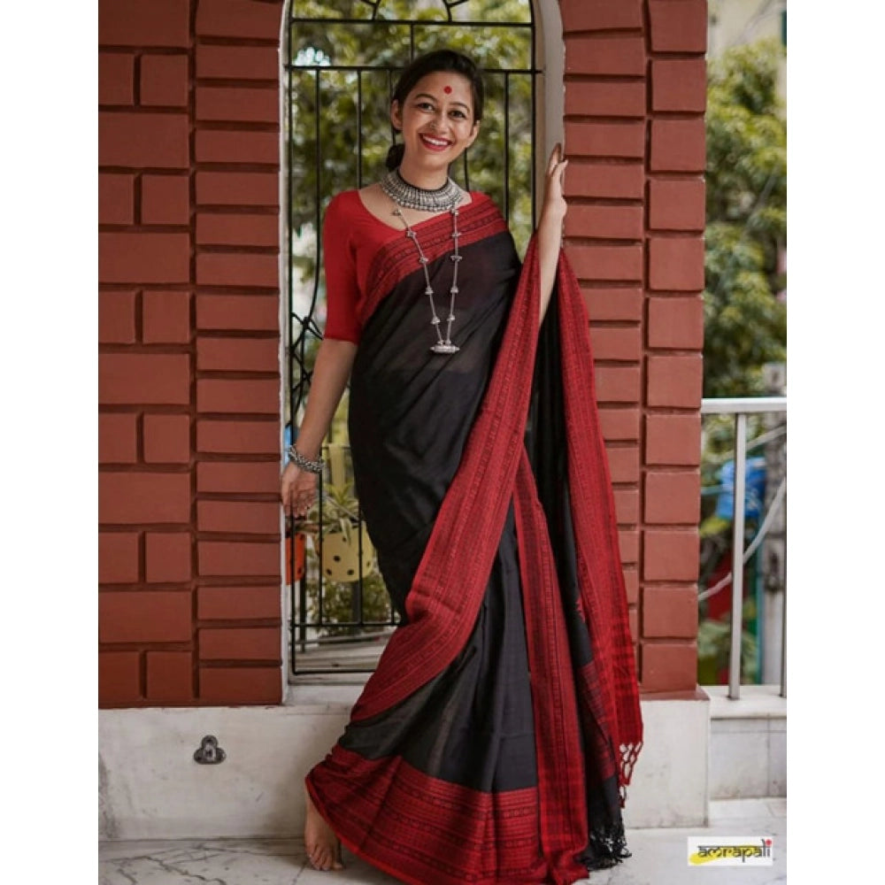 Generic Women's Soft Lilan Printed Saree With Unstitched Blouse 5.5Mtr (Black)