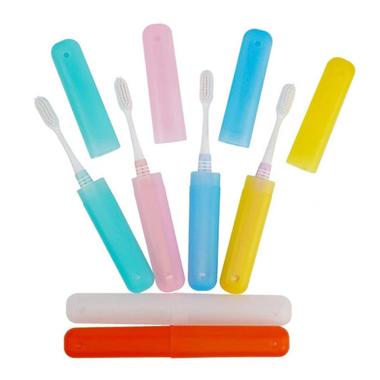 Generic Pack of 4_Plastic Toothbrush Holder Travel 4-PieceS SeT Tube Cases (Color: Assorted )
