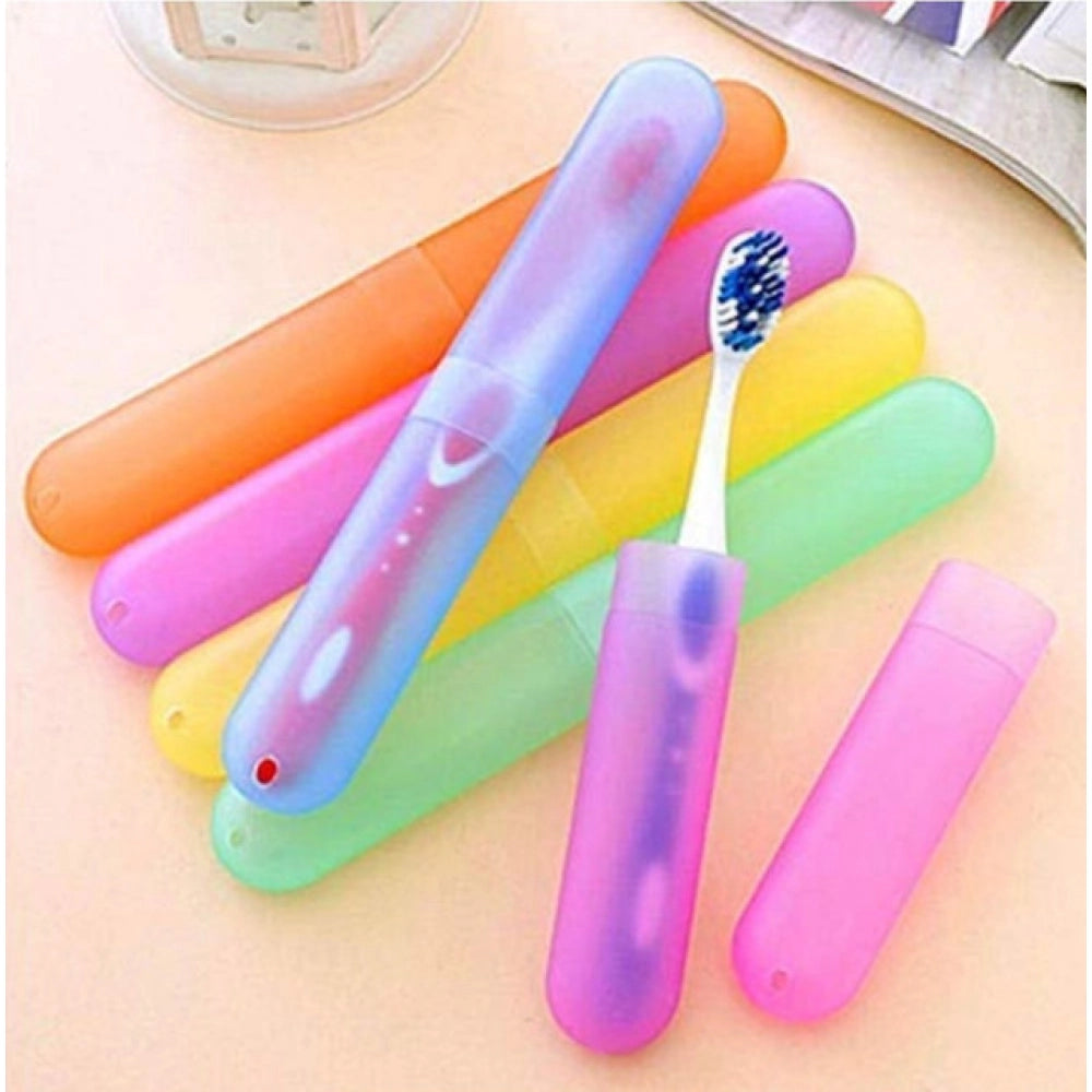 Generic Pack of 4_Plastic Toothbrush Holder Travel 4-PieceS SeT Tube Cases (Color: Assorted )