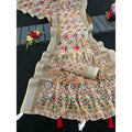 Generic Women's Linen Cotton  Printed Saree With Unstitched Blouse 5.5Mtr (Cream)