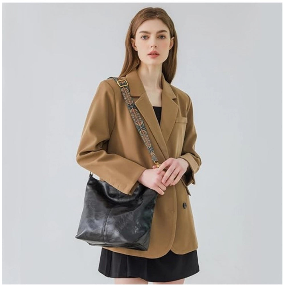 Women’s Beige PU Leather Handbag – Stylish Zipper Shoulder Tote Bag