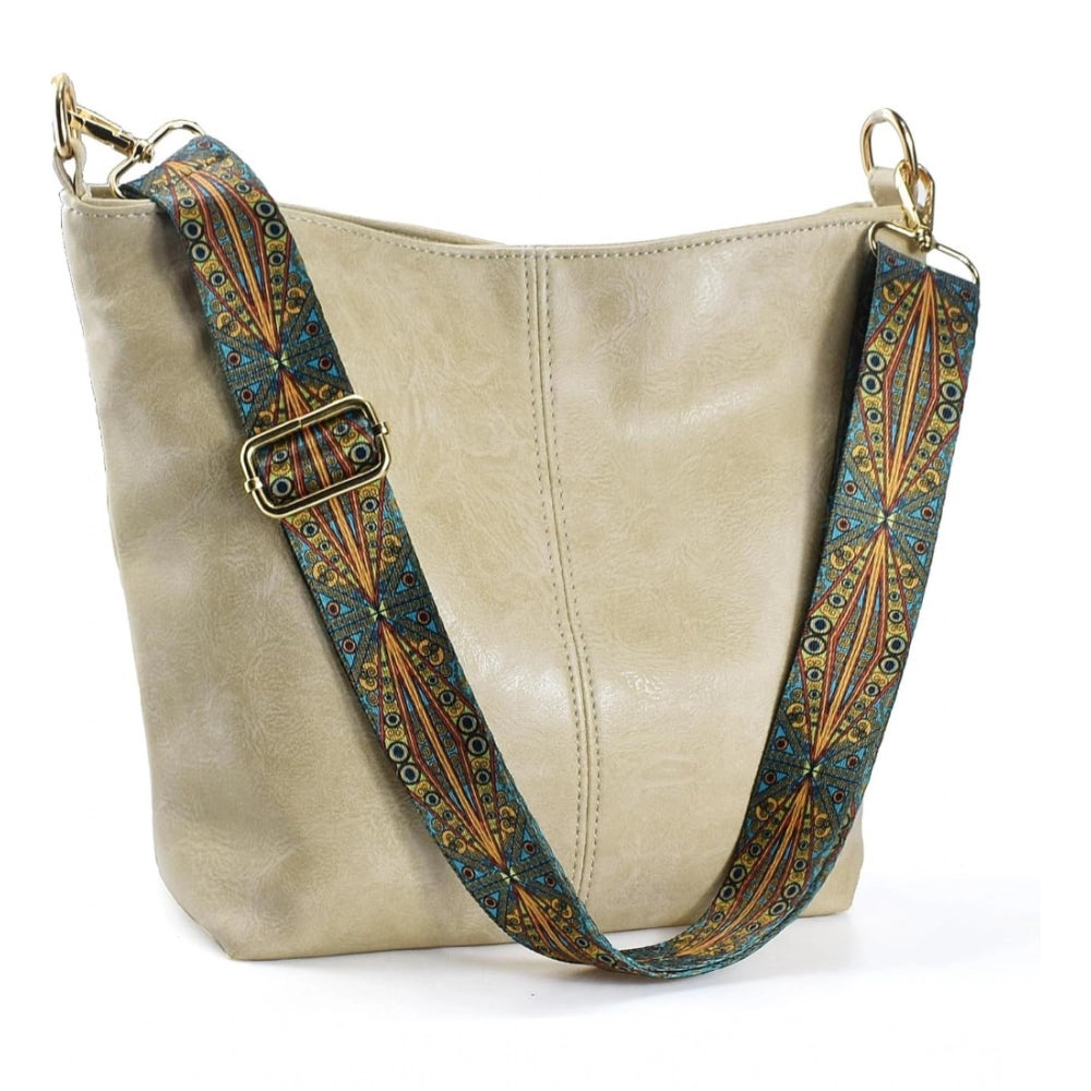 Women’s Beige PU Leather Handbag – Stylish Zipper Shoulder Tote Bag