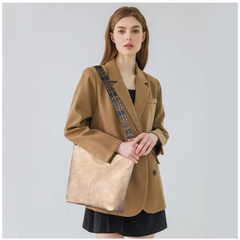 Women’s Beige PU Leather Handbag – Stylish Zipper Shoulder Tote Bag