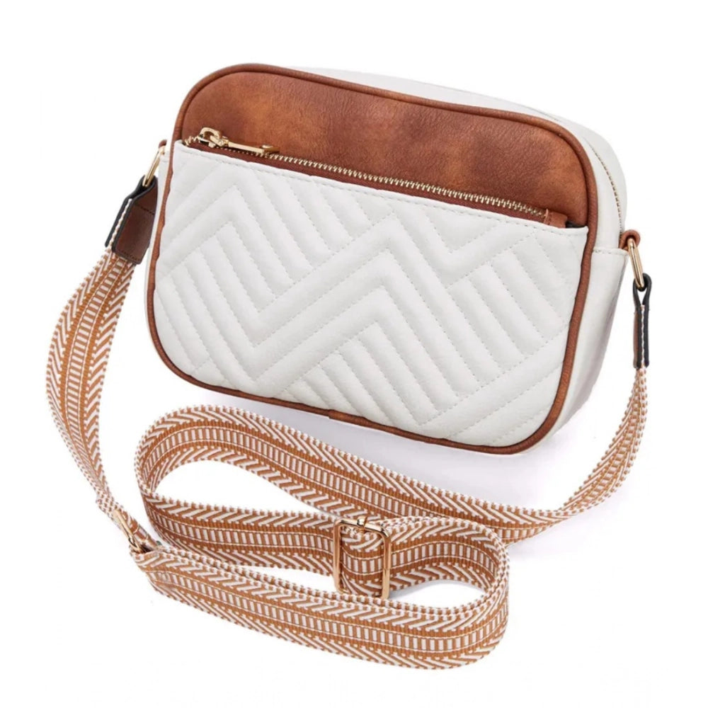 Women’s Quilted PU Leather Crossbody Sling Bag – Adjustable Shoulder Bag