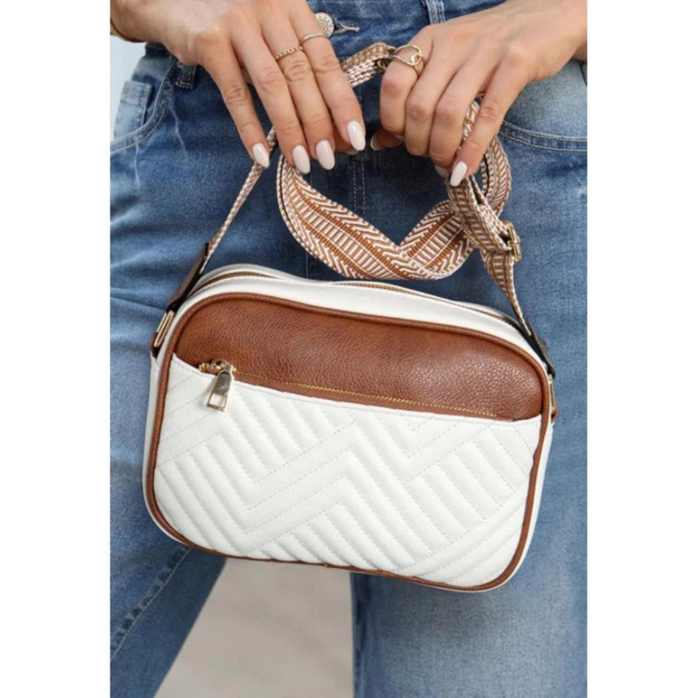 Women’s Quilted PU Leather Crossbody Sling Bag – Adjustable Shoulder Bag