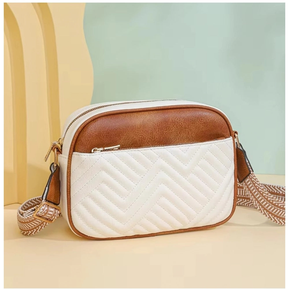 Women’s Quilted PU Leather Crossbody Sling Bag – Adjustable Shoulder Bag