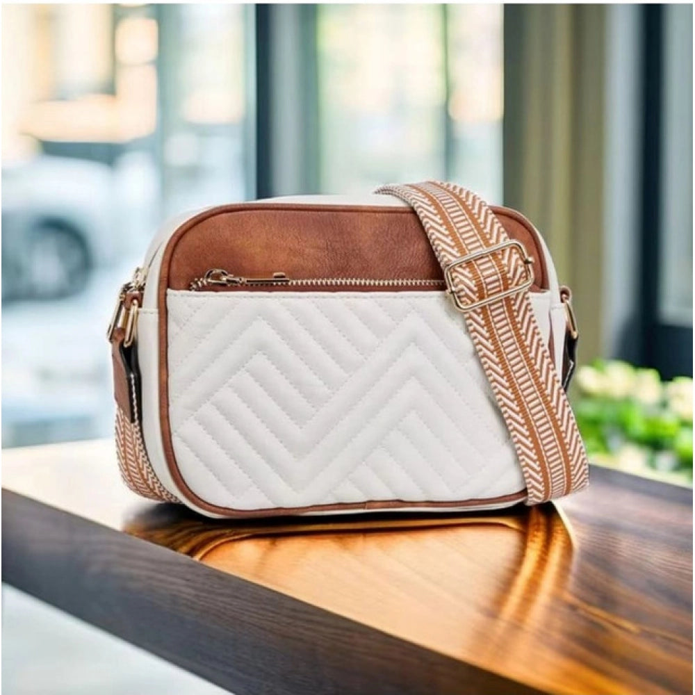 Women’s Quilted PU Leather Crossbody Sling Bag – Adjustable Shoulder Bag
