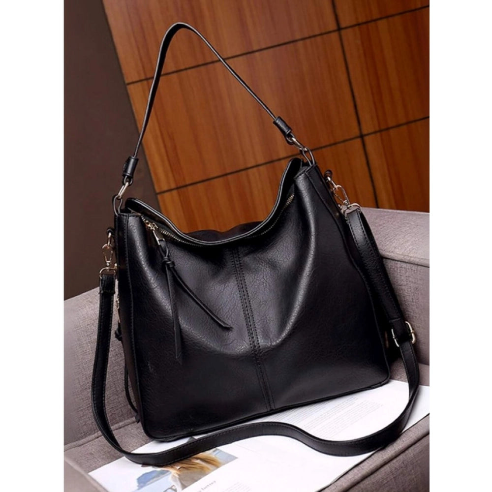Generic Women's PU Leather Zipper Handbag (Black)