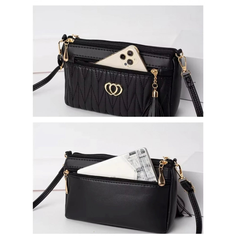 Women’s PU Leather Zipper Sling Bag – Stylish Compact Crossbody Shoulder Bag