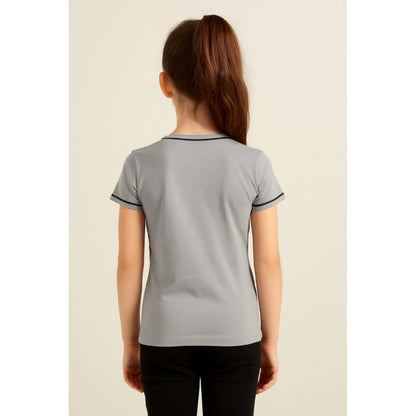 Generic Girl's Cotton Printeded Round Neck T-Shirt (Grey)