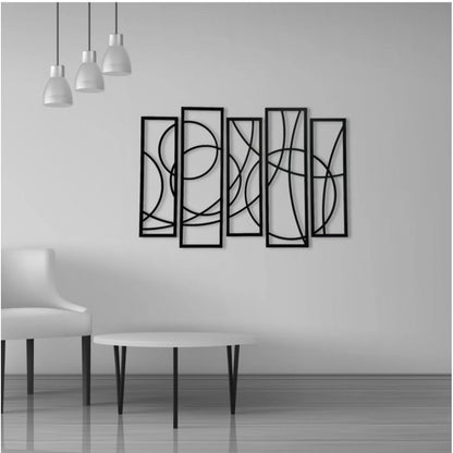 Generic Wooden 5-Piece Wall Art Panel Frame – Elegant Black Abstract Design