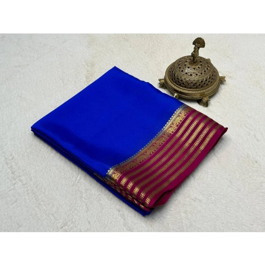 Generic Women's Crepe Chit Pallu Solid Saree With Unstitched Blouse 5.5Mtr (Navy Blue)
