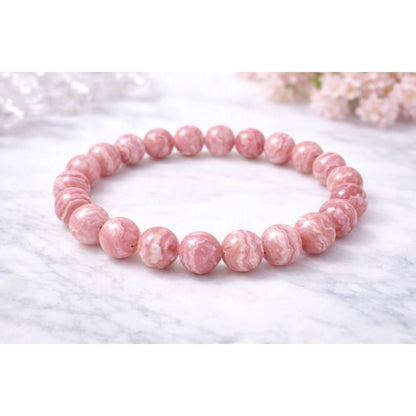 Generic Natural Crystal 8mm Rhodochrosite Bracelet (Pink)