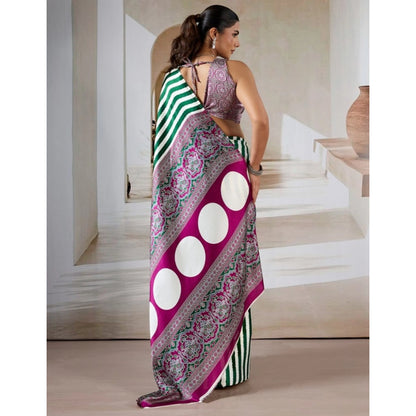 Generic Women's Satin Crepe Printed Saree With Unstitched Blouse 5.5Mtr (Green)