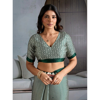 Generic Women's Satin Crepe Printed Saree With Unstitched Blouse 5.5Mtr (Green)