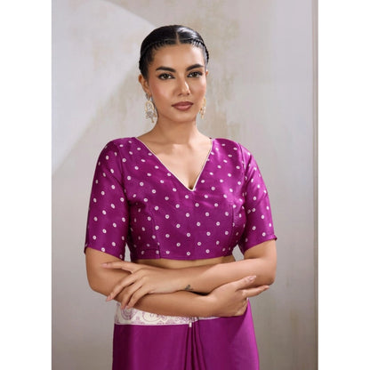 Generic Women's Satin Crepe Printed Saree With Unstitched Blouse 5.5Mtr (Purple)
