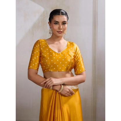 Generic Women's Satin Crepe Printed Saree With Unstitched Blouse 5.5Mtr (Mustard)