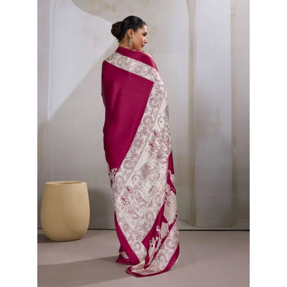 Generic Women's Satin Crepe Printed Saree With Unstitched Blouse 5.5Mtr (Maroon)