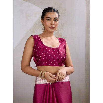 Generic Women's Satin Crepe Printed Saree With Unstitched Blouse 5.5Mtr (Maroon)