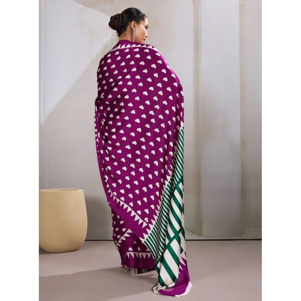 Generic Women's Satin Crepe Printed Saree With Unstitched Blouse 5.5Mtr (Purple)