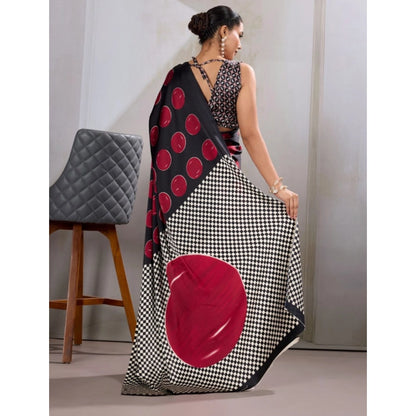 Generic Women's Satin Crepe Printed Saree With Unstitched Blouse 5.5Mtr (Maroon)