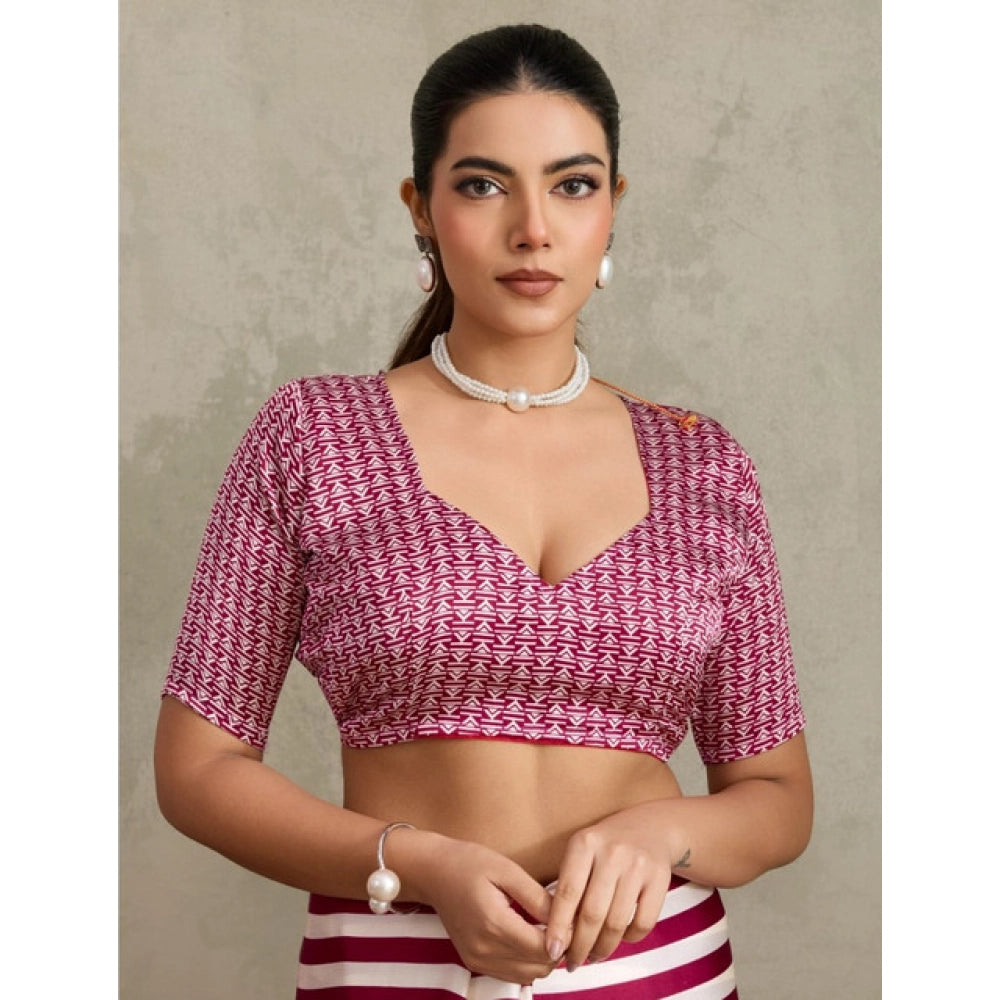 Generic Women's Satin Crepe Printed Saree With Unstitched Blouse 5.5Mtr (Maroon)