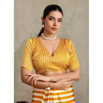 Generic Women's Satin Crepe Printed Saree With Unstitched Blouse 5.5Mtr (Mustard)