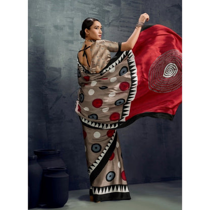 Generic Women's Satin Crepe Printed Saree With Unstitched Blouse 5.5Mtr (Grey)