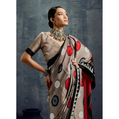 Generic Women's Satin Crepe Printed Saree With Unstitched Blouse 5.5Mtr (Grey)