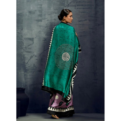 Generic Women's Satin Crepe Printed Saree With Unstitched Blouse 5.5Mtr (Multicolor)