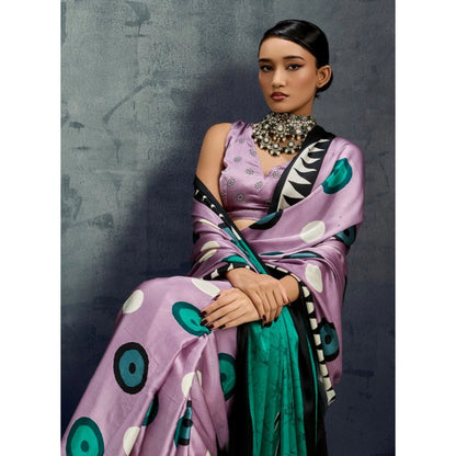 Generic Women's Satin Crepe Printed Saree With Unstitched Blouse 5.5Mtr (Multicolor)