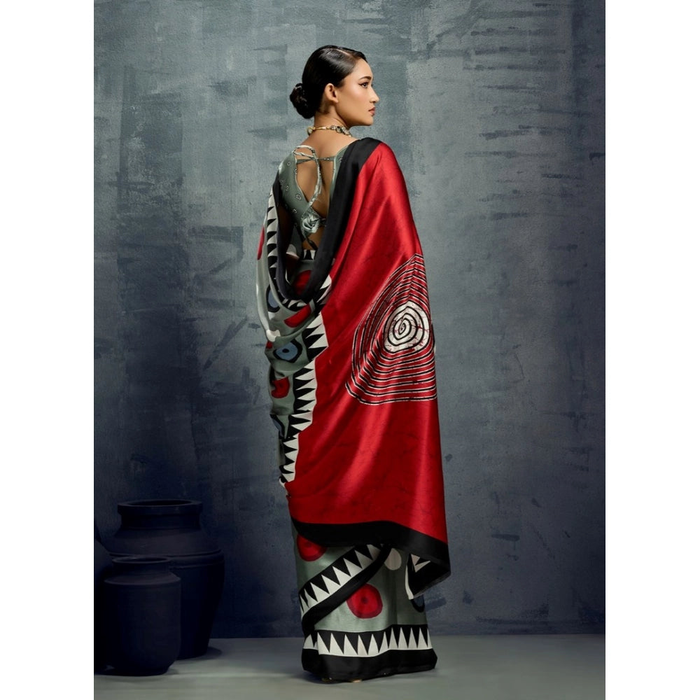 Generic Women's Satin Crepe Printed Saree With Unstitched Blouse 5.5Mtr (Multicolor)
