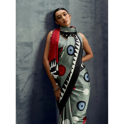 Generic Women's Satin Crepe Printed Saree With Unstitched Blouse 5.5Mtr (Multicolor)