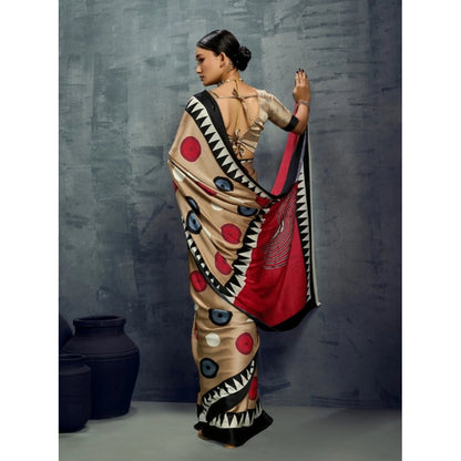 Generic Women's Satin Crepe Printed Saree With Unstitched Blouse 5.5Mtr (Multicolor)