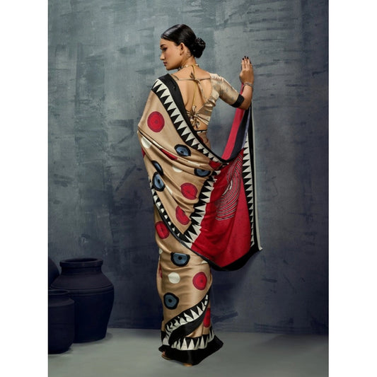 Generic Women's Satin Crepe Printed Saree With Unstitched Blouse 5.5Mtr (Multicolor)