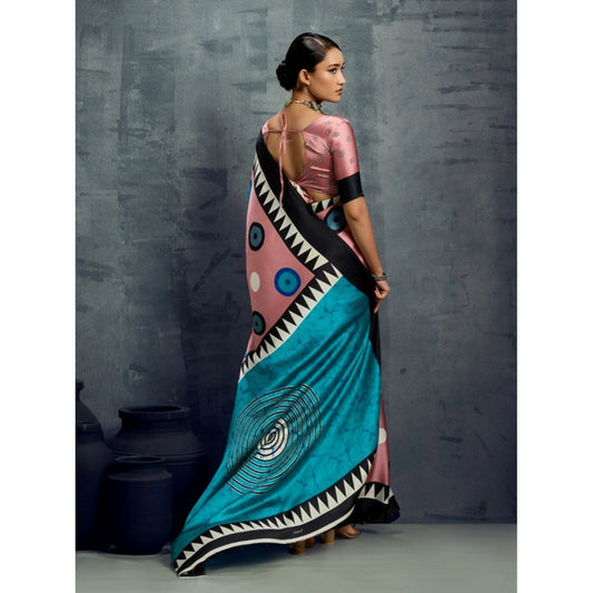 Generic Women's Satin Crepe Printed Saree With Unstitched Blouse 5.5Mtr (Multicolor)