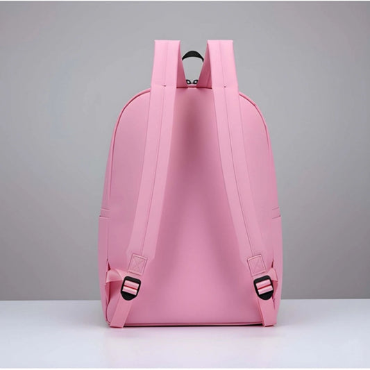 Generic Unisex PU Leather Solid Medium Zipper Backpack (Pink)