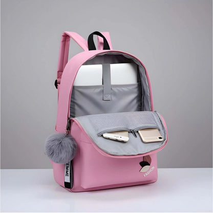 Generic Unisex PU Leather Solid Medium Zipper Backpack (Pink)